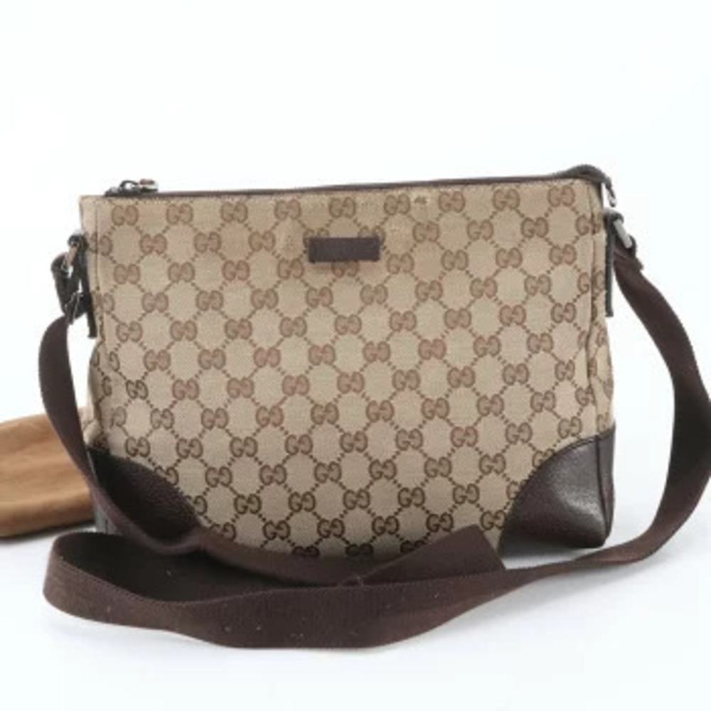 Gucci Web Stripe GG Canvas Leather Messenger Crossbody Bag Briefcase Brown